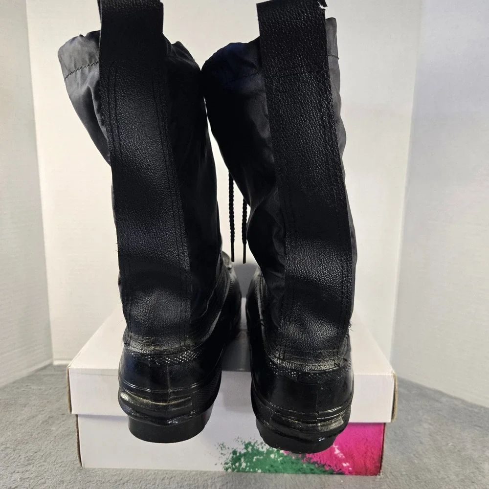 Vintage Mens Black Rubber Nylon Snow Boots Wool Liner Steel Shank Size 8 M